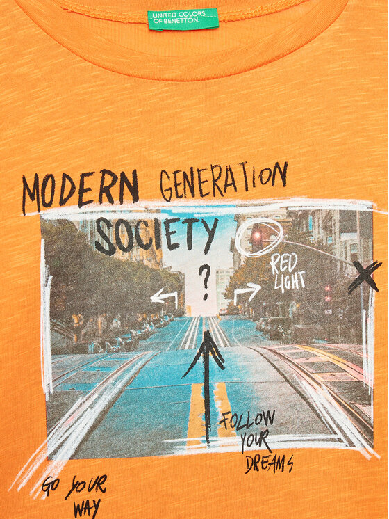 United Colors Of Benetton United Colors Of Benetton T-Shirt 3BR4C10AD Oranžová Regular Fit