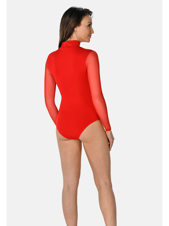Teyli Teyli Body z półgolfem i transparentnymi rękawami Nelly Czerwony Regular Fit