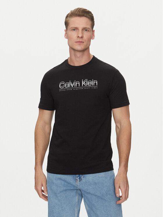 Męski T-Shirt Calvin Klein, Rozmiar M, Czarny, Double Logo K10K114149