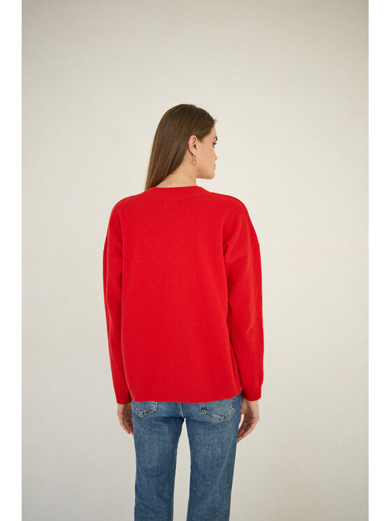 Entelier Entelier Sweter kaszmir dekolt w serek Czerwony Relaxed Fit