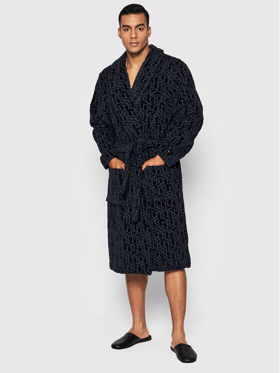 Tommy Hilfiger Robe de chambre Bathrobe Allover Logo UM0UM02540 Bleu marine | Modivo.fr