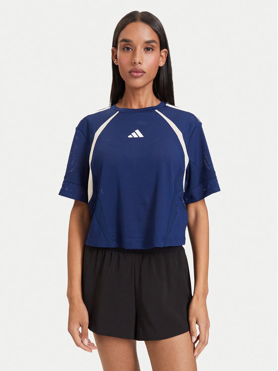 adidas adidas Тениска от техническо трико Hyperglam 3-Stripes Color Block KQ5753 Син Loose Fit