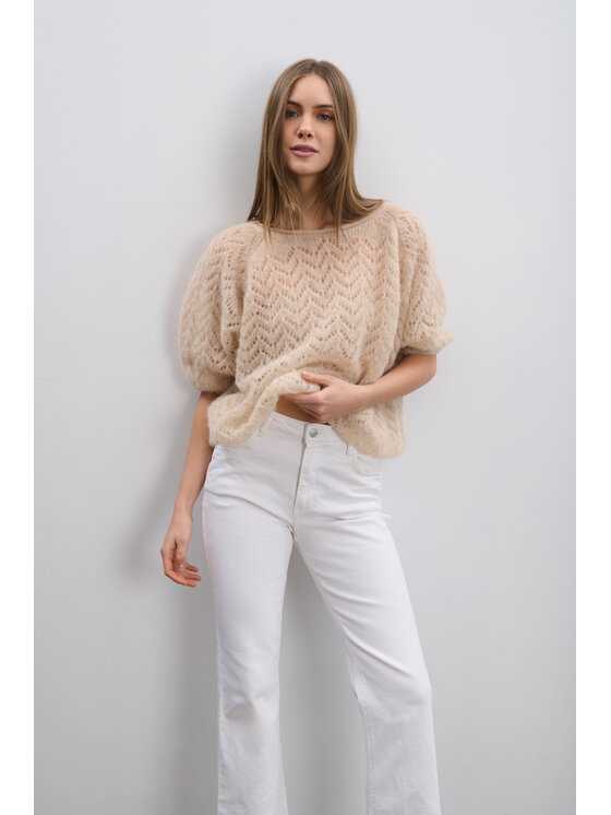 Fobya Fobya Sweter F2109 Beżowy Basic Fit