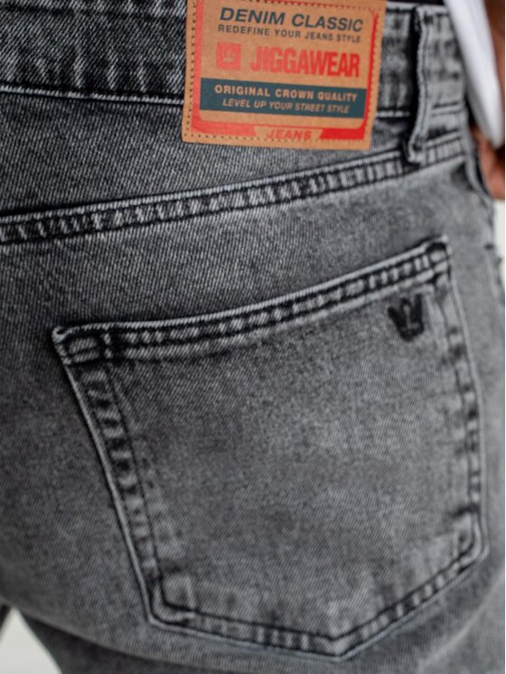 Jigga Wear Jigga Wear Jeansy KLASYCZNE Sprane Mini Haft Logo 34 Czarny Regular Fit
