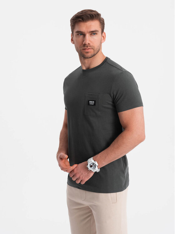 Ombre Ombre T-Shirt OM-TSCT-0109 Szary Classic Fit