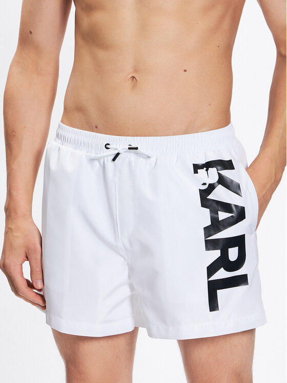 KARL LAGERFELD Kopalne hlače Logo 230M2202 Bela Regular Fit