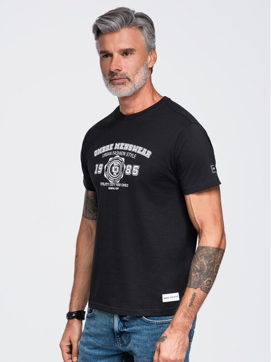 Ombre Ombre T-Shirt OM-TSPT-0297 Czarny Regular Fit