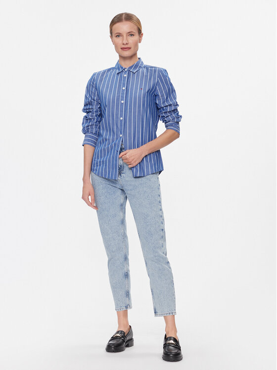 Tommy Hilfiger Tommy Hilfiger Srajca Baseball Stripe Regular Shirt WW0WW41155 Modra Regular Fit