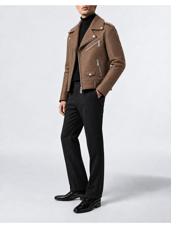 PHILIPP PLEIN PHILIPP PLEIN Kurtka skórzana 31049 Brązowy Slim Fit