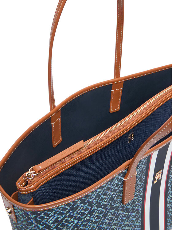 Tommy Hilfiger Tommy Hilfiger Ročna torba Th Monoplay Tote Stripe Le AW0AW18390 Modra