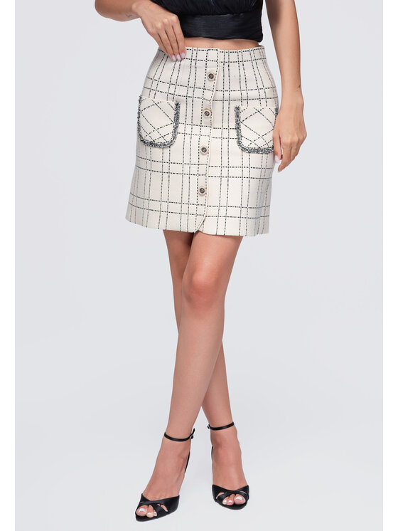 Ombre Ombre Spódnica mini OW-GL-E0021 Beżowy Slim Fit