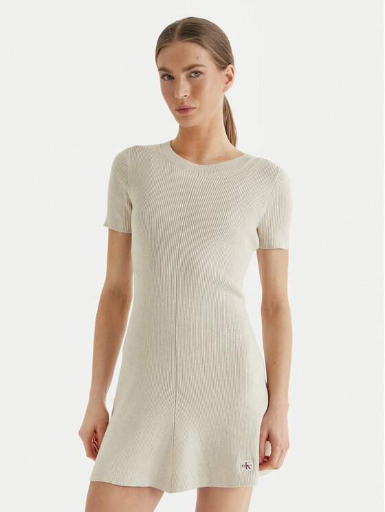 Calvin Klein Jeans Rochie tricotată LV047F325G Bej Slim Fit