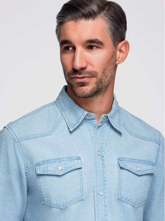 Ombre Ombre Koszula OM-SHDS-0210 Niebieski Regular Fit