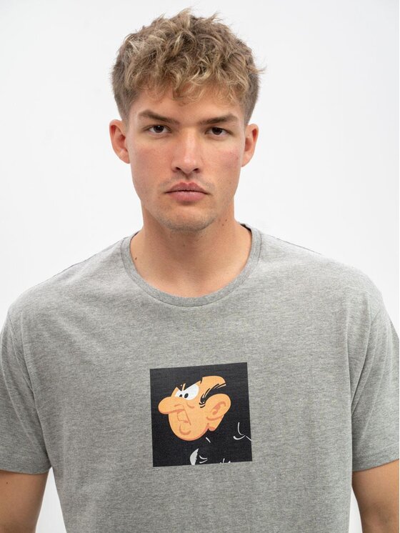 Smerfy Smerfy T-Shirt Koszulka Z Krótkim Rękawem Męska Szara Smerfy Square XXL Szary Regular Fit