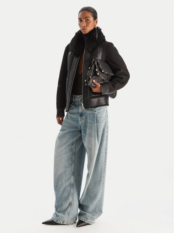 Patrizia Pepe Patrizia Pepe Cappotto in shearling 2O0176 E075 Nero Regular Fit