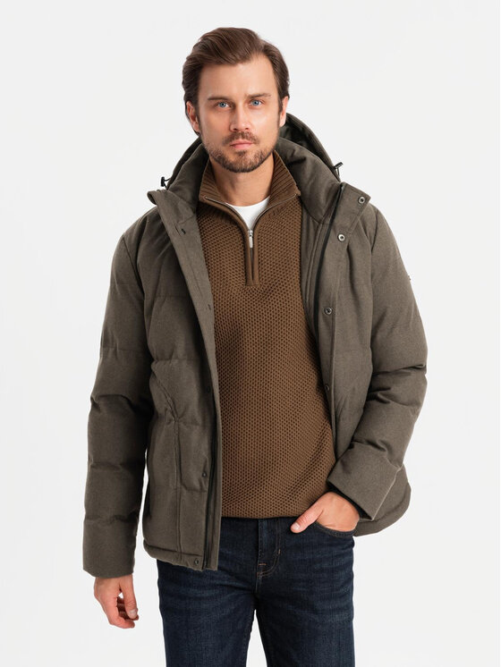 Ombre Ombre Vatovaná bunda OM-JAHP-0203 Khaki Regular Fit