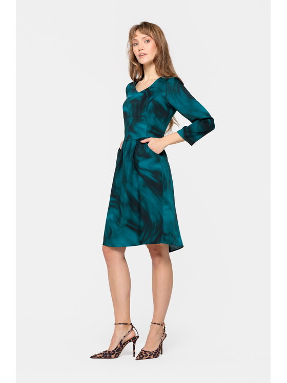 EMOI EMOI Sukienka codzienna turkusowa z kieszeniami Turkusowy Feminine Fit