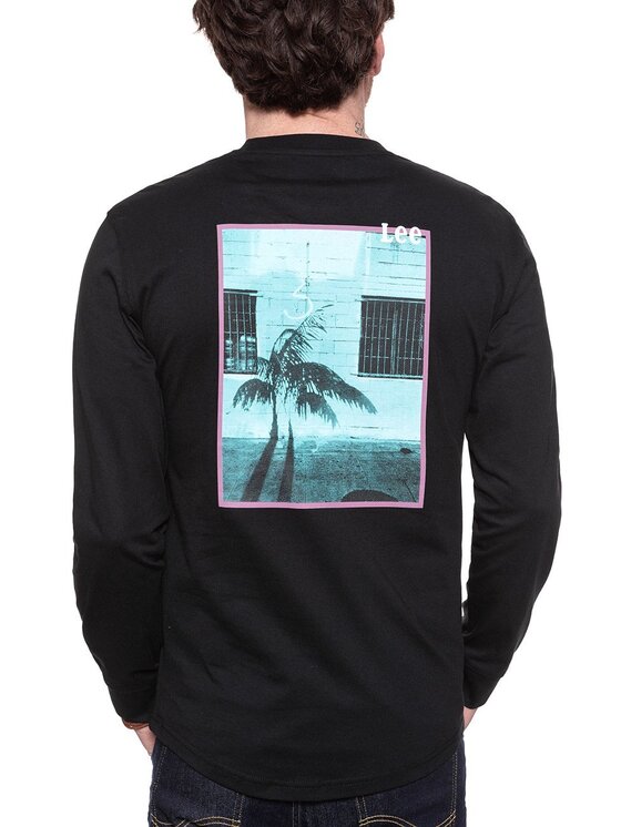 Lee Lee T-Shirt LS GRAPHIC CREW Czarny Regular Fit