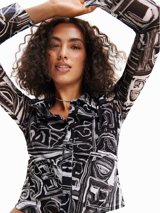 Desigual Desigual Košulja Lettering 23SWTKBZ Crna Slim Fit