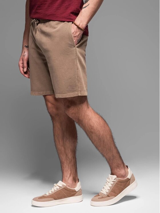Ombre Ombre Šortky z materiálu OM-SRWS-0122 Hnědá Relaxed Fit