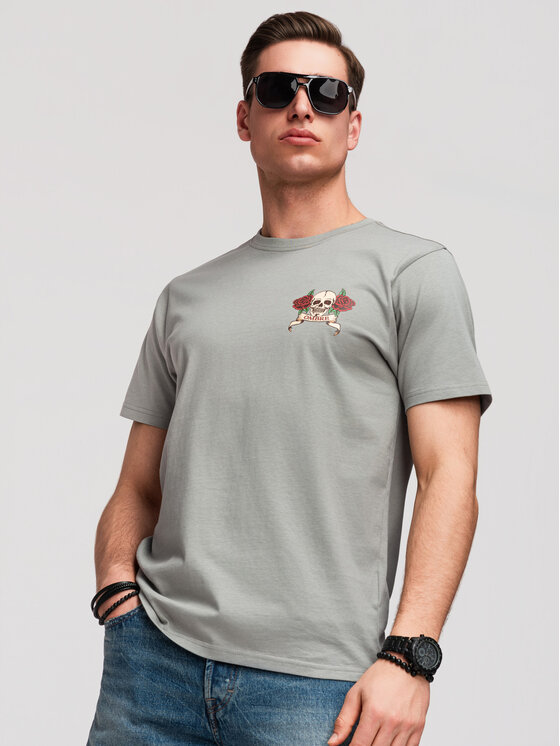 Ombre Ombre T-Shirt OM-TSPT-0257 Szary Regular Fit