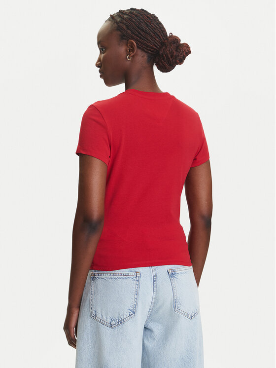 Tommy Jeans Tommy Jeans Tricou Linear DW0DW21422 Roșu Slim Fit