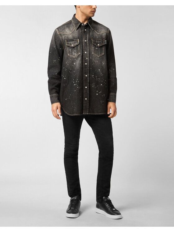 PHILIPP PLEIN PHILIPP PLEIN Koszula jeansowa 26853 Czarny Regular Fit