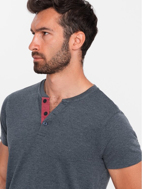 Ombre Ombre T-Shirt OM-TSCT-0155 Tmavomodrá Regular Fit
