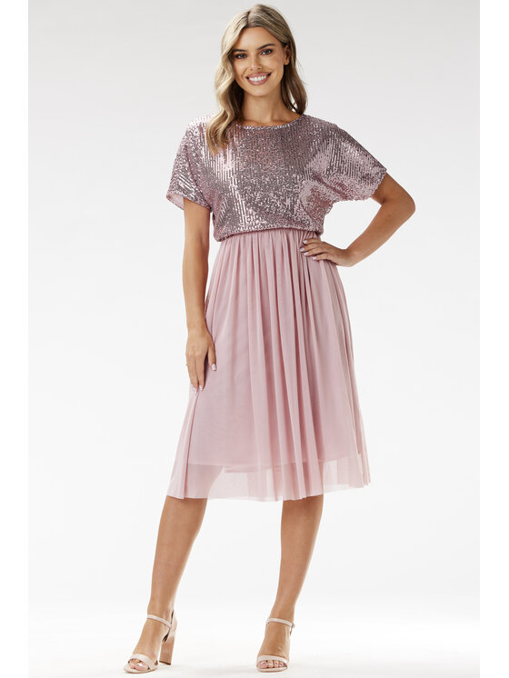 Awama Awama Sukienka wieczorowa A689 Różowy Basic Fit