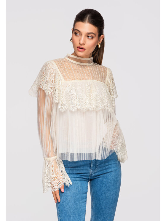 Ombre Ombre Bluzka OW-TS-E0009 Écru Loose Fit