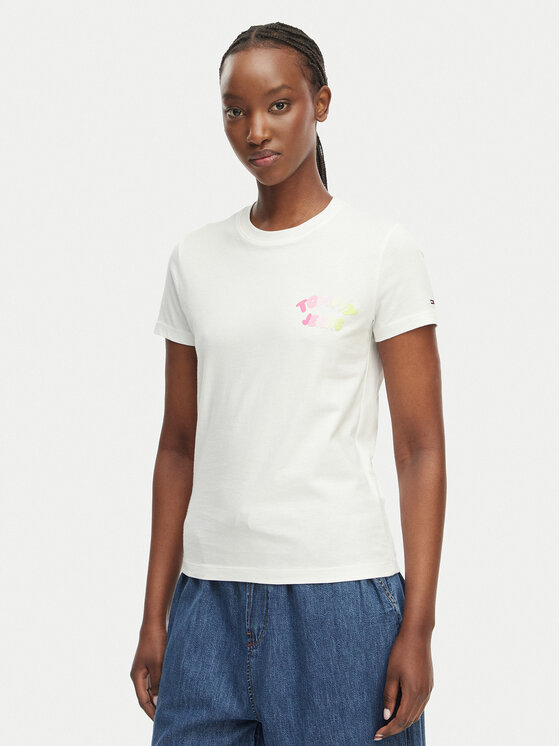 Tommy Jeans Tricou Bubble Logo DW0DW22310 Crem Regular Fit