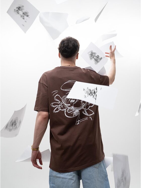 Smerfy Smerfy T-Shirt Szeroka Luźna Gargamel 128803 Brązowy Oversize
