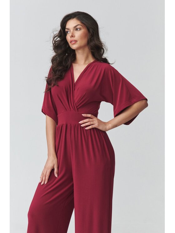 Makadamia Makadamia Kombinezon M939 Bordowy Loose Fit