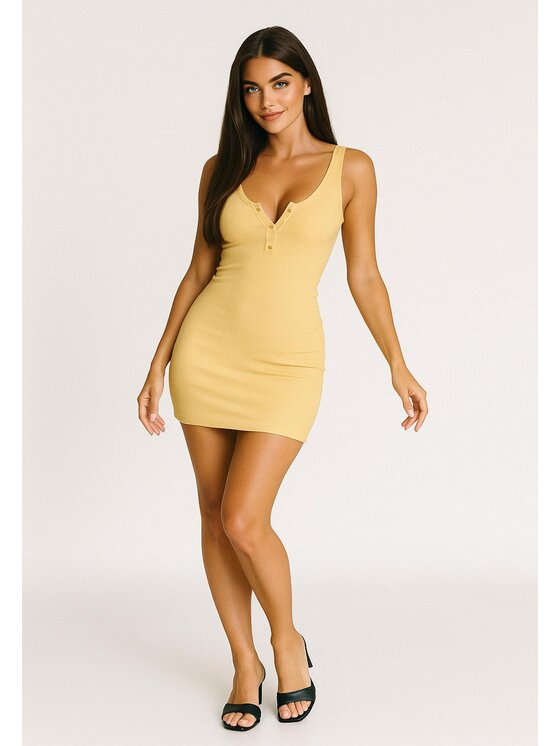 Nudyess Nudyess Vestito estivo Louisiana mini z prążka Giallo Fitted Fit