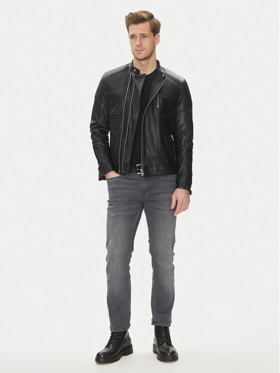Serge Pariente Serge Pariente Lederjacke Couture Schwarz Slim Fit