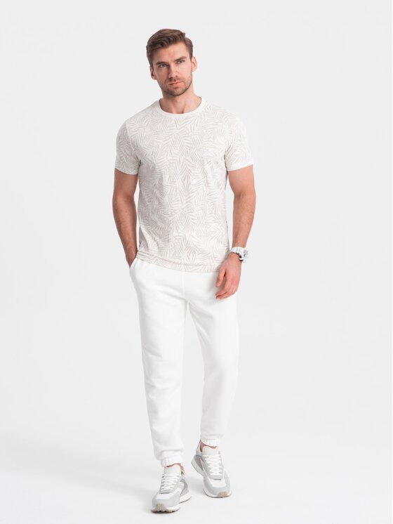 Ombre Ombre T-Shirt OM-TSFP-0182 Beżowy Regular Fit
