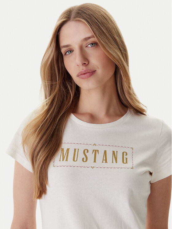 Mustang Mustang T-krekls Loa 1016754 Écru Slim Fit