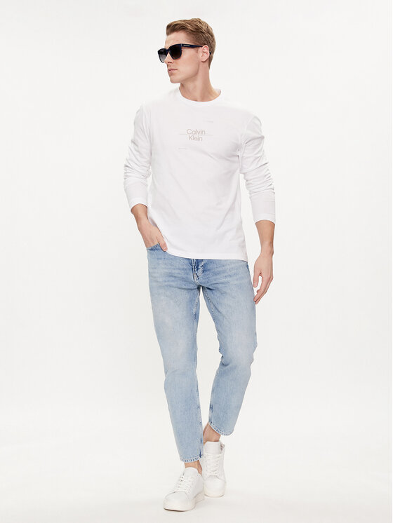 Calvin Klein Calvin Klein Longsleeve krekls Line Logo K10K112483 Balts Regular Fit