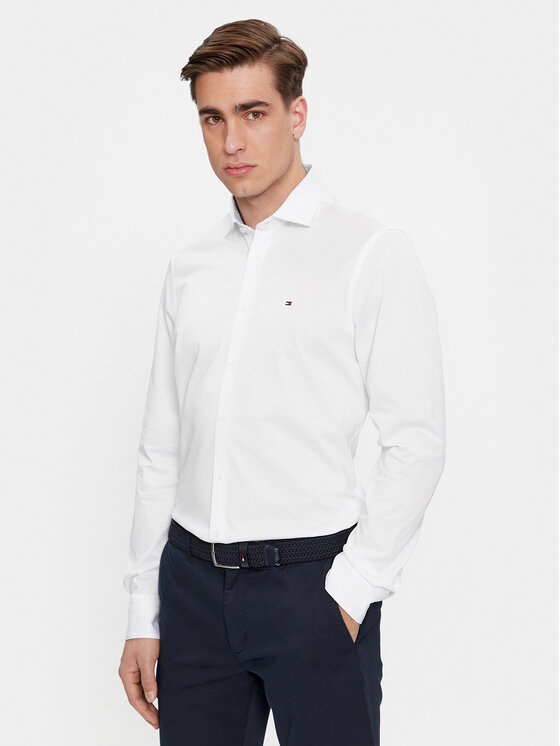 Tommy Hilfiger Tommy Hilfiger Särk Cl Knitted Solid Sf Shirt MW0MW34247 Valge Slim Fit