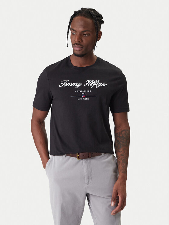 Tommy Hilfiger Tommy Hilfiger Tricou Script Logo MW0MW33691 Negru Regular Fit