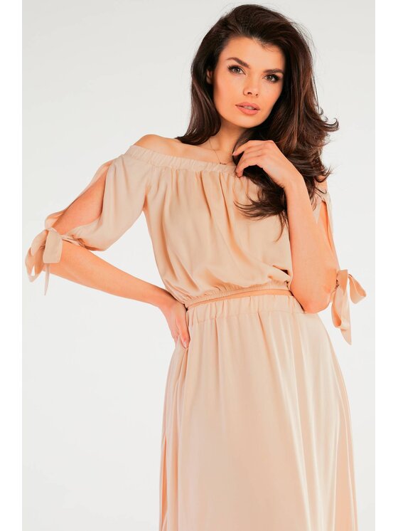 Awama Awama Bluzka A430 Beżowy Basic Fit
