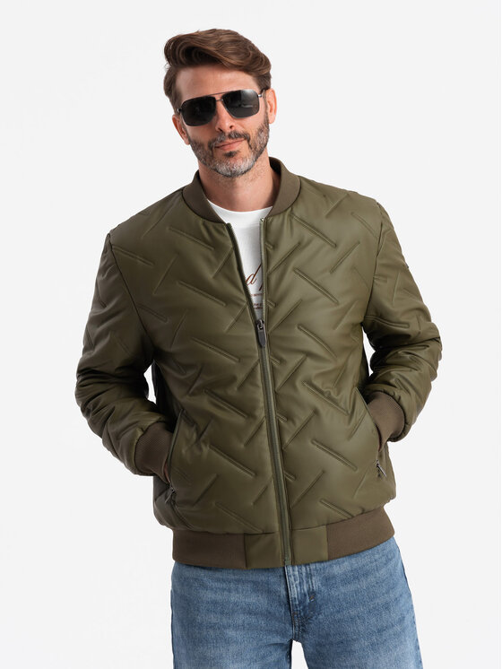 Ombre Ombre Kurtka bomber OM-JALP-0196 Zielony Regular Fit