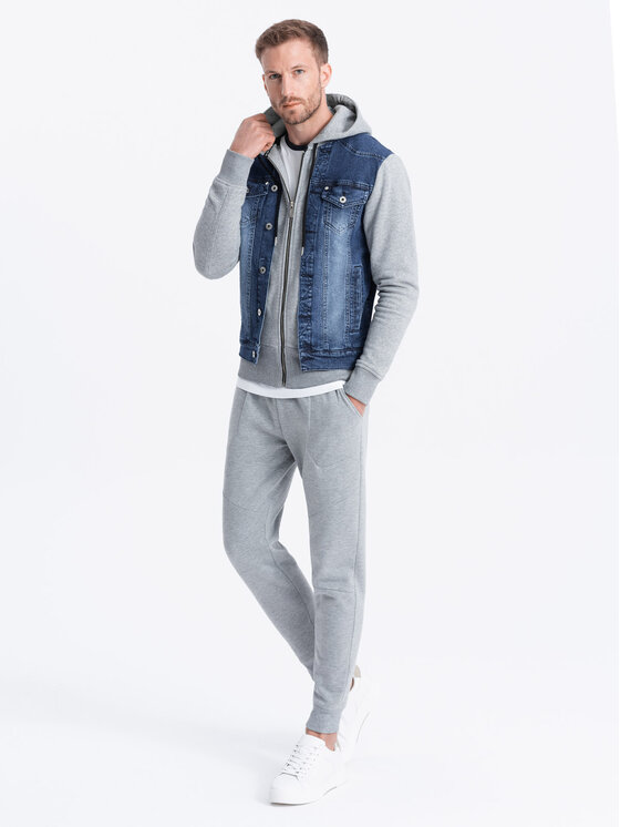 Ombre Ombre Kurtka jeansowa OM-JADJ-0124 Szary Regular Fit