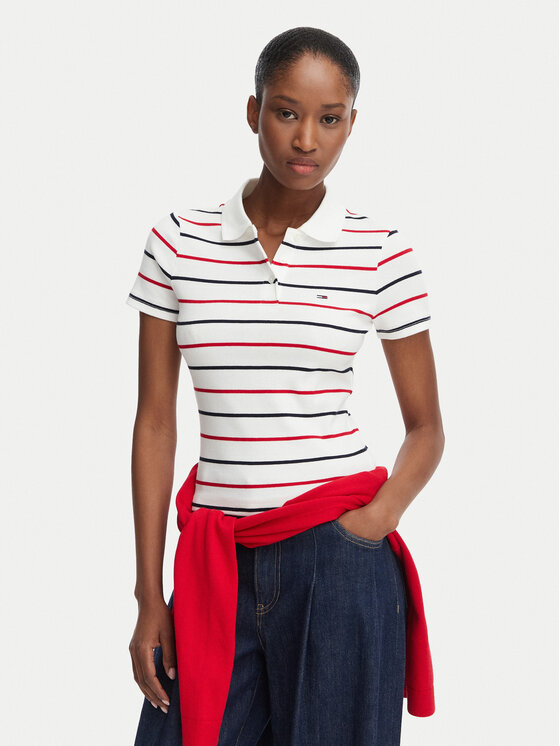 Tommy Jeans Tricou polo DW0DW22327 Alb Slim Fit