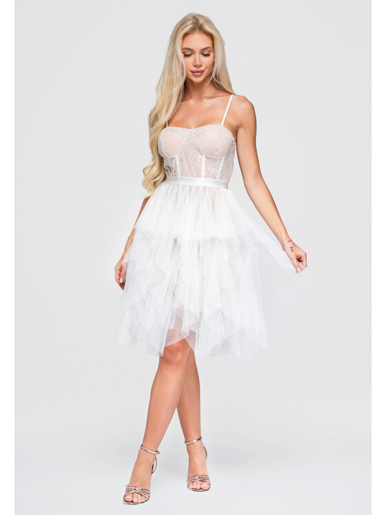 Ombre Ombre Sukienka wieczorowa LA-OM-DLR398 Biały Slim Fit