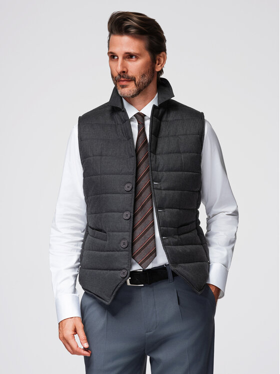 Ombre Ombre Kamizelka OM-JAVJ-0275 Szary ciemny Regular Fit