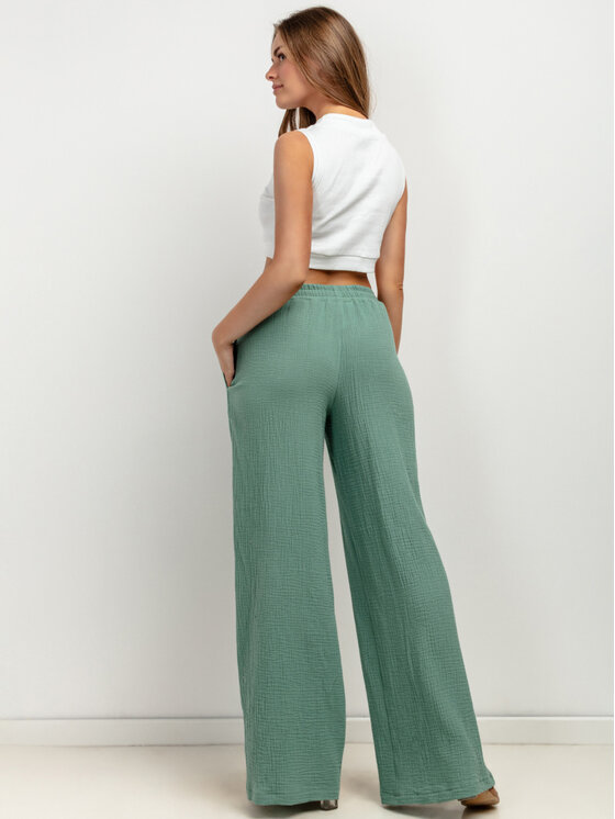 Tessita Tessita Spodnie materiałowe T428/4/XS Zielony Wide Leg