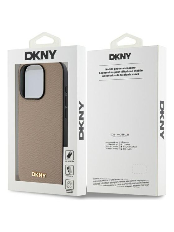 DKNY DKNY Etui na telefon Grained Metal Logo MagSafe Beżowy