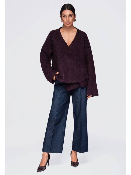 Ombre Ombre Sweter OW-SW-E0013 Fioletowy Relaxed Fit