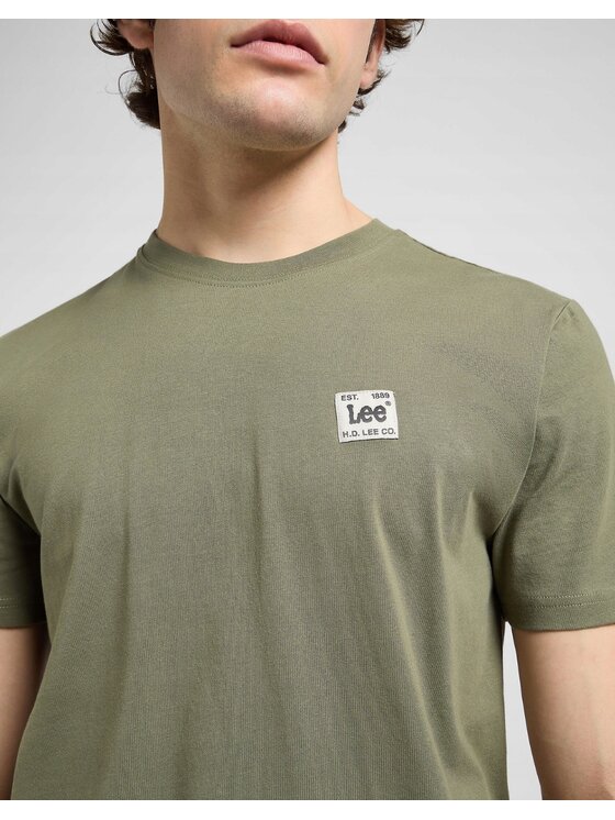 Lee Lee T-Shirt Regular Tee Woven Label Zielony Regular Fit